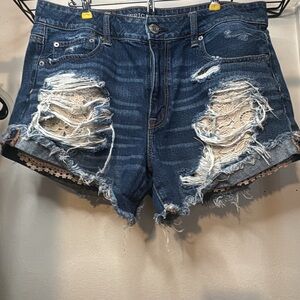 American Eagle Outfitters Blue Distressed Jean Shorts